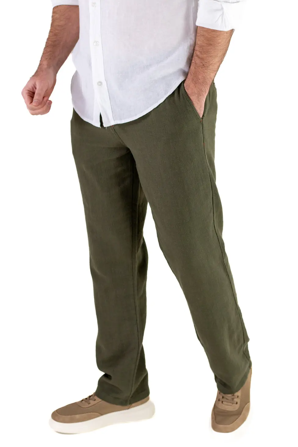 Pantaloni Bărbați Vară Regular Fit, 100% Bumbac, Talie Elastică, verde [3]