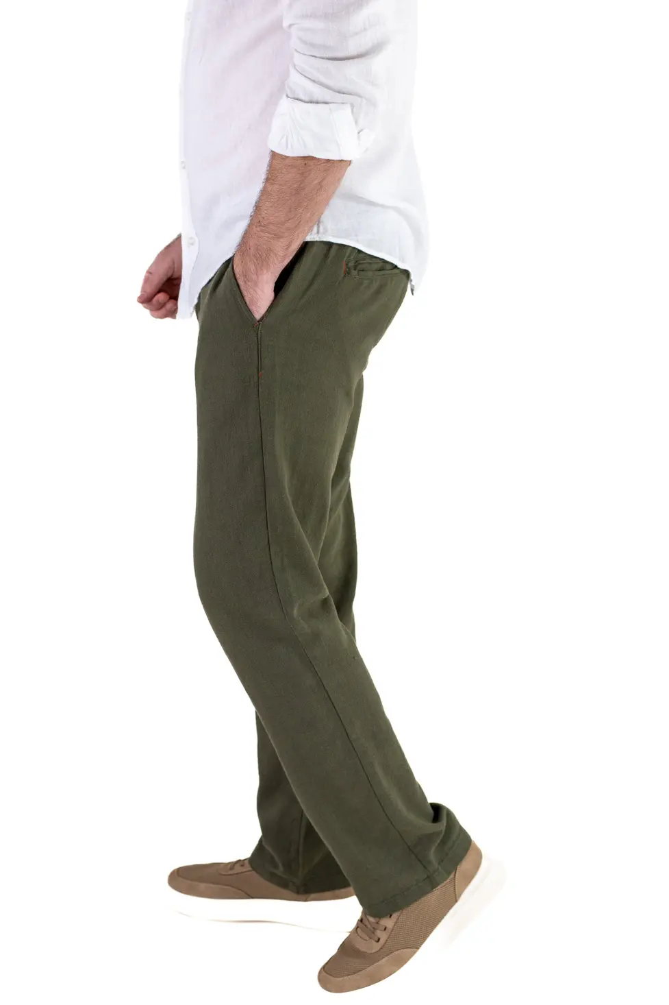 Pantaloni Bărbați Vară Regular Fit, 100% Bumbac, Talie Elastică, verde [1]