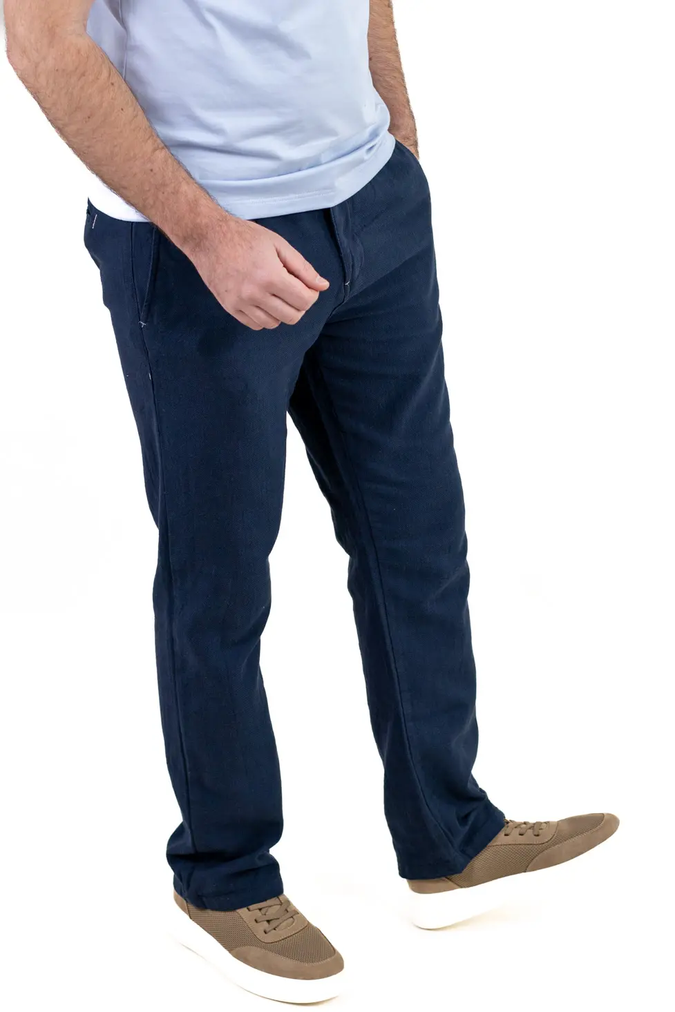 Barbati - Pantaloni Bărbați Vară Regular Fit, 100% Bumbac, Talie Elastică, bleumarin