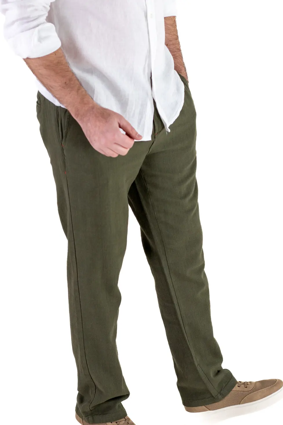 Barbati - Pantaloni Bărbați Vară Regular Fit, 100% Bumbac, Talie Elastică, verde