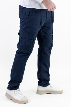 Pantaloni cargo - Pantaloni bleumarin cargo cu buzunare regular fit