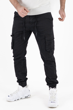 Promotii - Pantaloni negri cargo cu buzunare slim fit