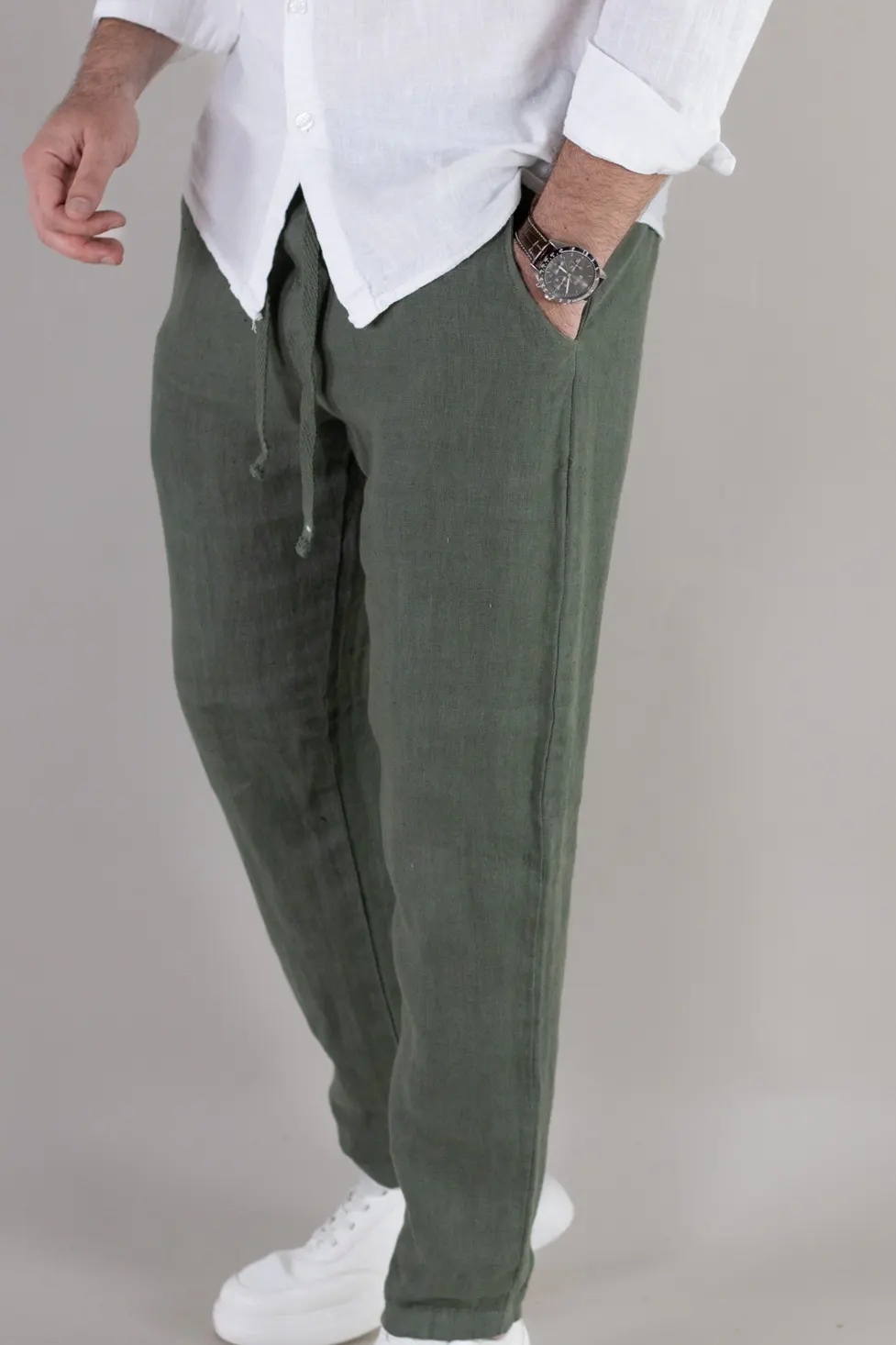 Pantaloni verzi din in 100% conici – Made in Italy [1]