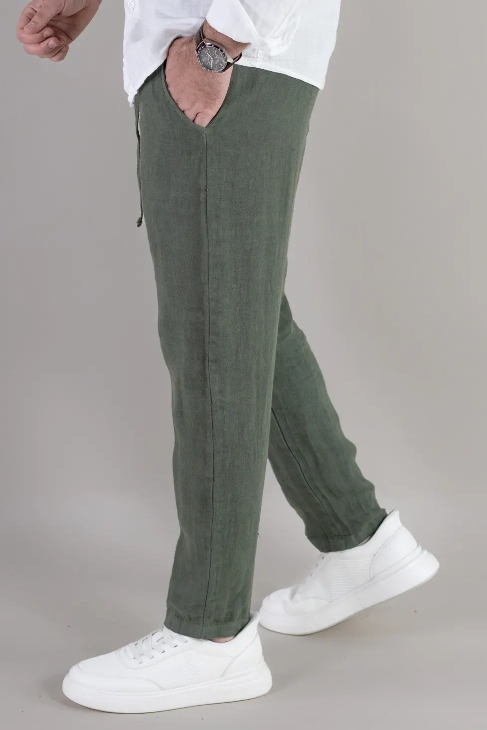 Pantaloni verzi din in 100% conici – Made in Italy [6]