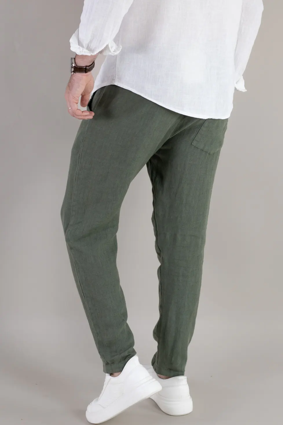 Pantaloni verzi din in 100% conici – Made in Italy [5]
