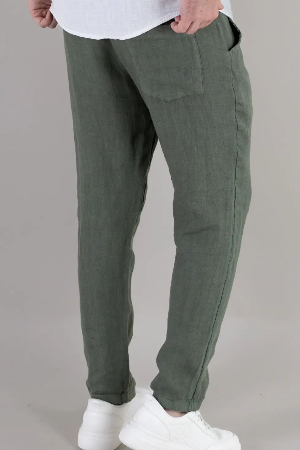 Pantaloni verzi din in 100% conici – Made in Italy [4]