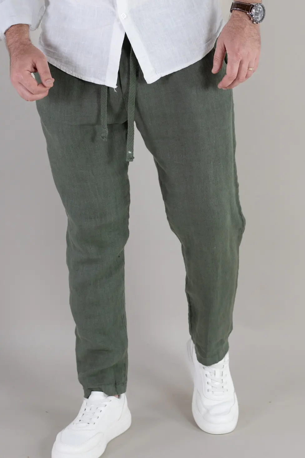 Pantaloni verzi din in 100% conici – Made in Italy [3]