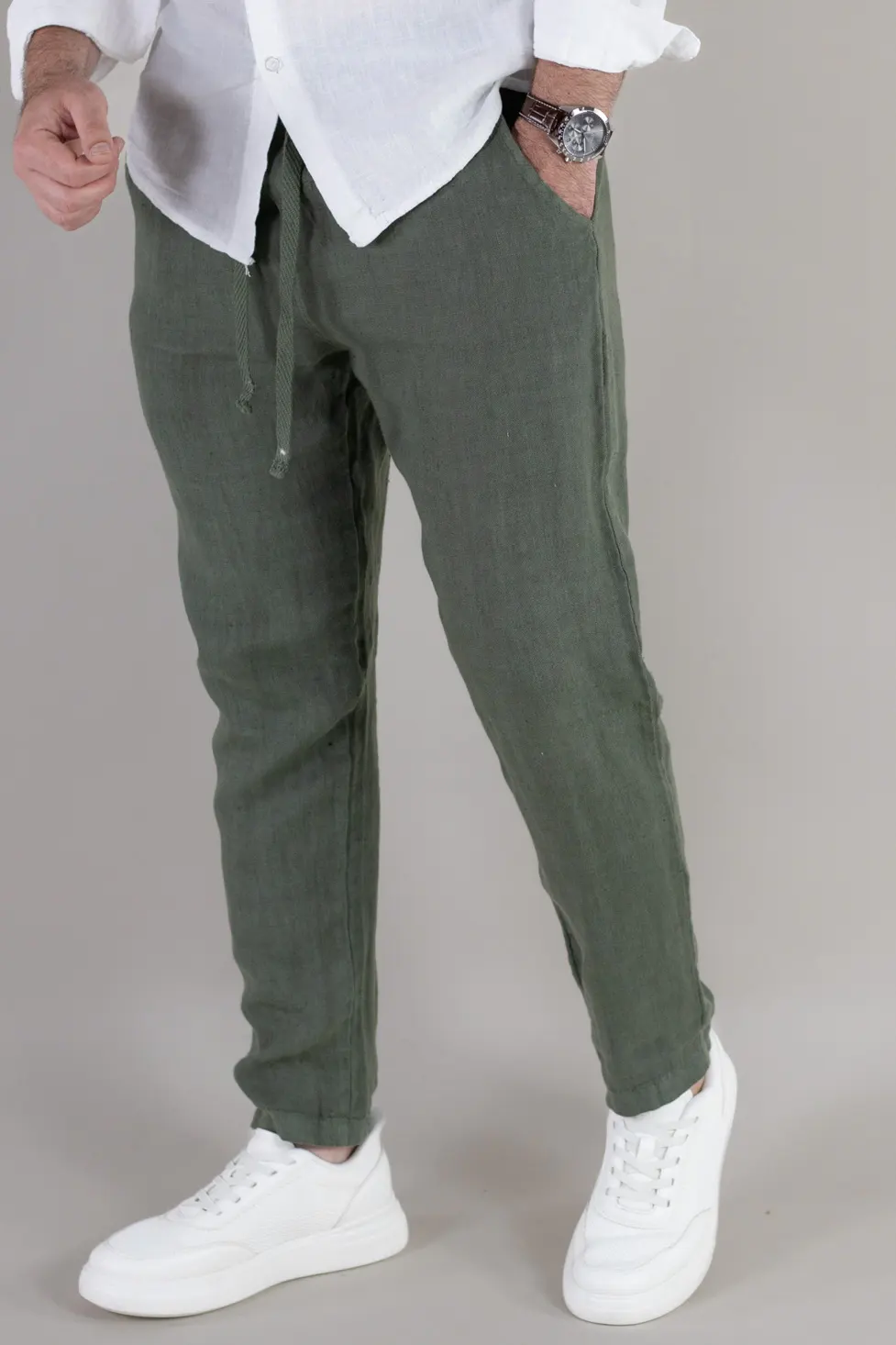 Pantaloni verzi din in 100% conici – Made in Italy [2]