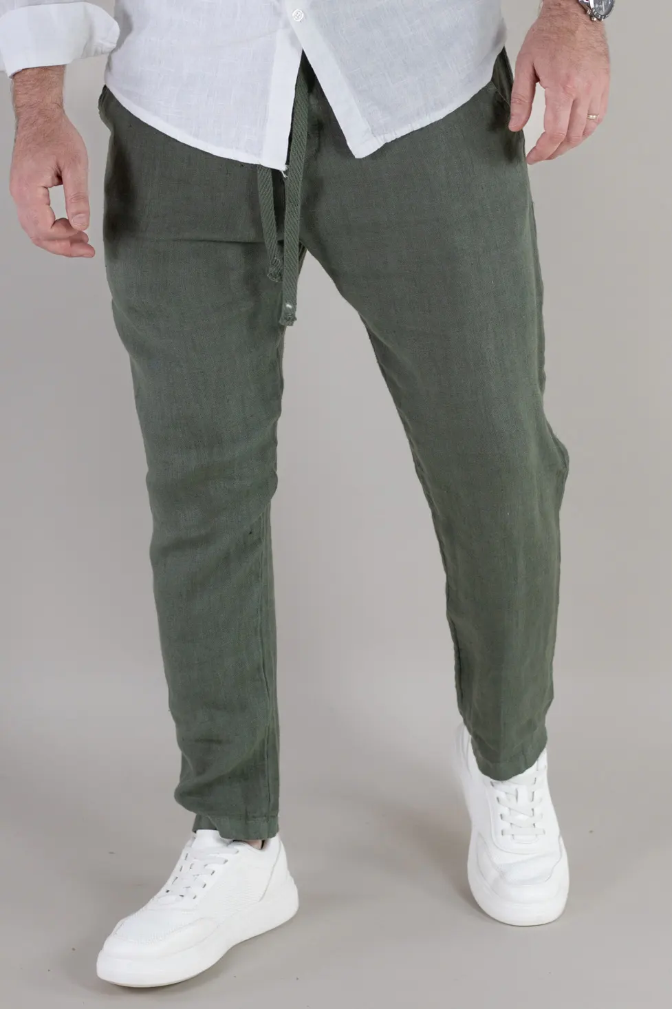 Pantaloni verzi din in 100% conici – Made in Italy [7]