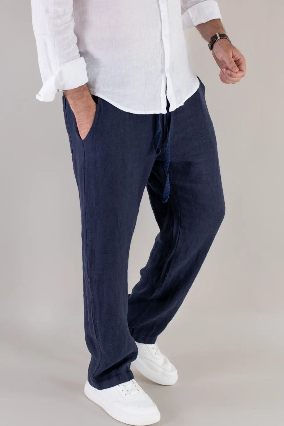 COLECTIA DIN IN - Pantaloni bleumarin din in 100% regular fit – Made in Italy