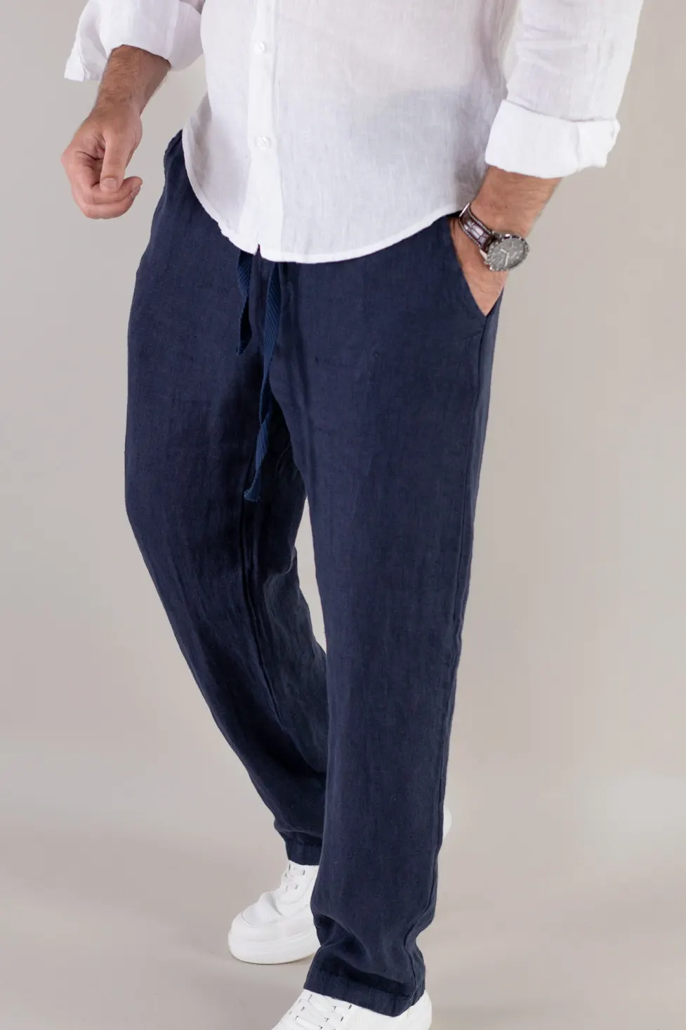 Pantaloni bleumarin din in 100% regular fit – Made in Italy [1]