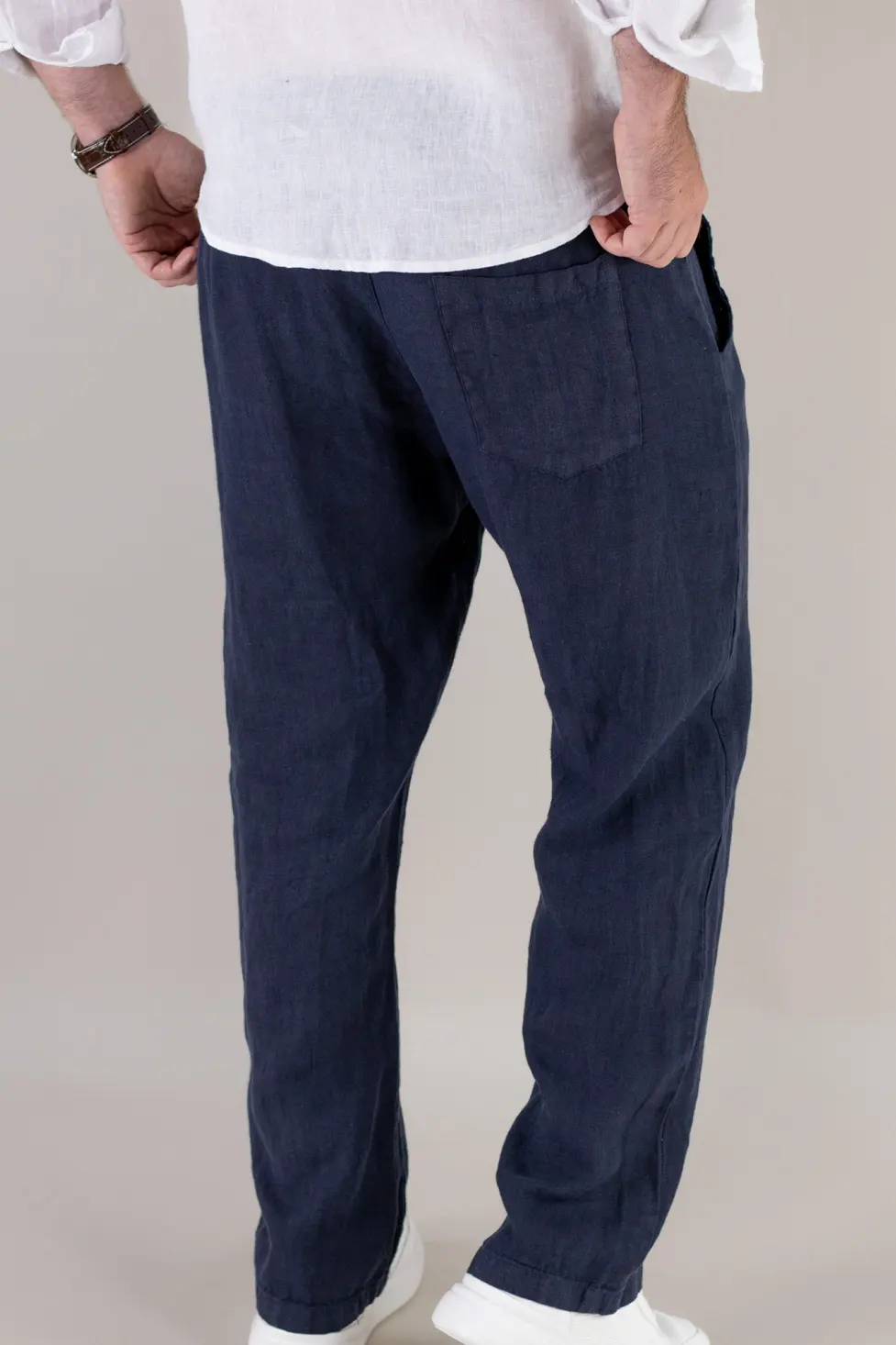 Pantaloni bleumarin din in 100% regular fit – Made in Italy [4]