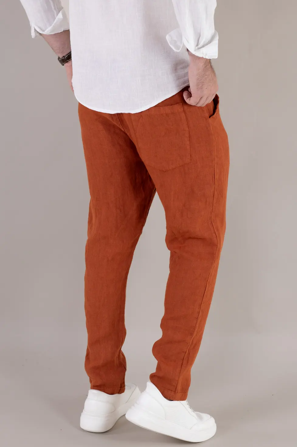 Pantaloni cărămizii din in 100% conici – Made in Italy [4]