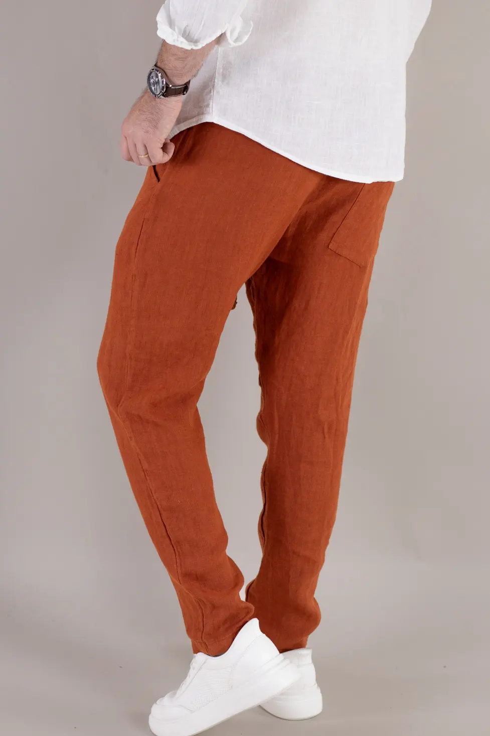 Pantaloni cărămizii din in 100% conici – Made in Italy [5]