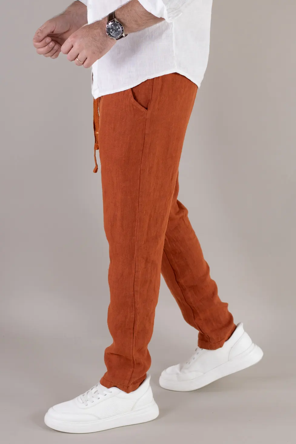 Pantaloni cărămizii din in 100% conici – Made in Italy [2]