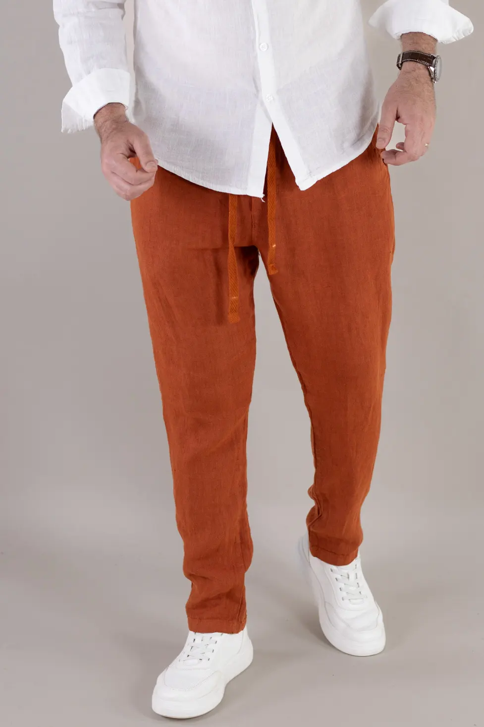 Pantaloni cărămizii din in 100% conici – Made in Italy [6]