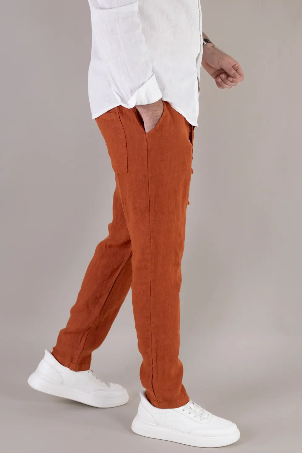 Pantaloni cărămizii din in 100% conici – Made in Italy [3]