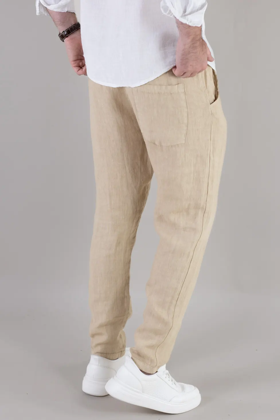 Pantaloni bej din in 100% conici – Made in Italy [3]