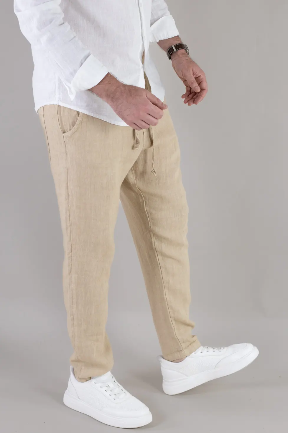 Pantaloni bej din in 100% conici – Made in Italy [5]