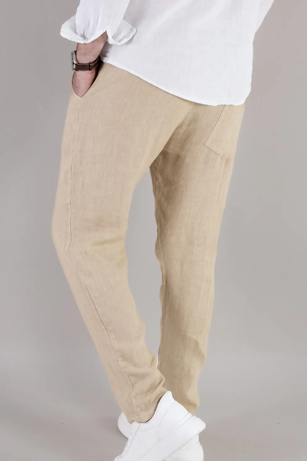 Pantaloni bej din in 100% conici – Made in Italy [4]