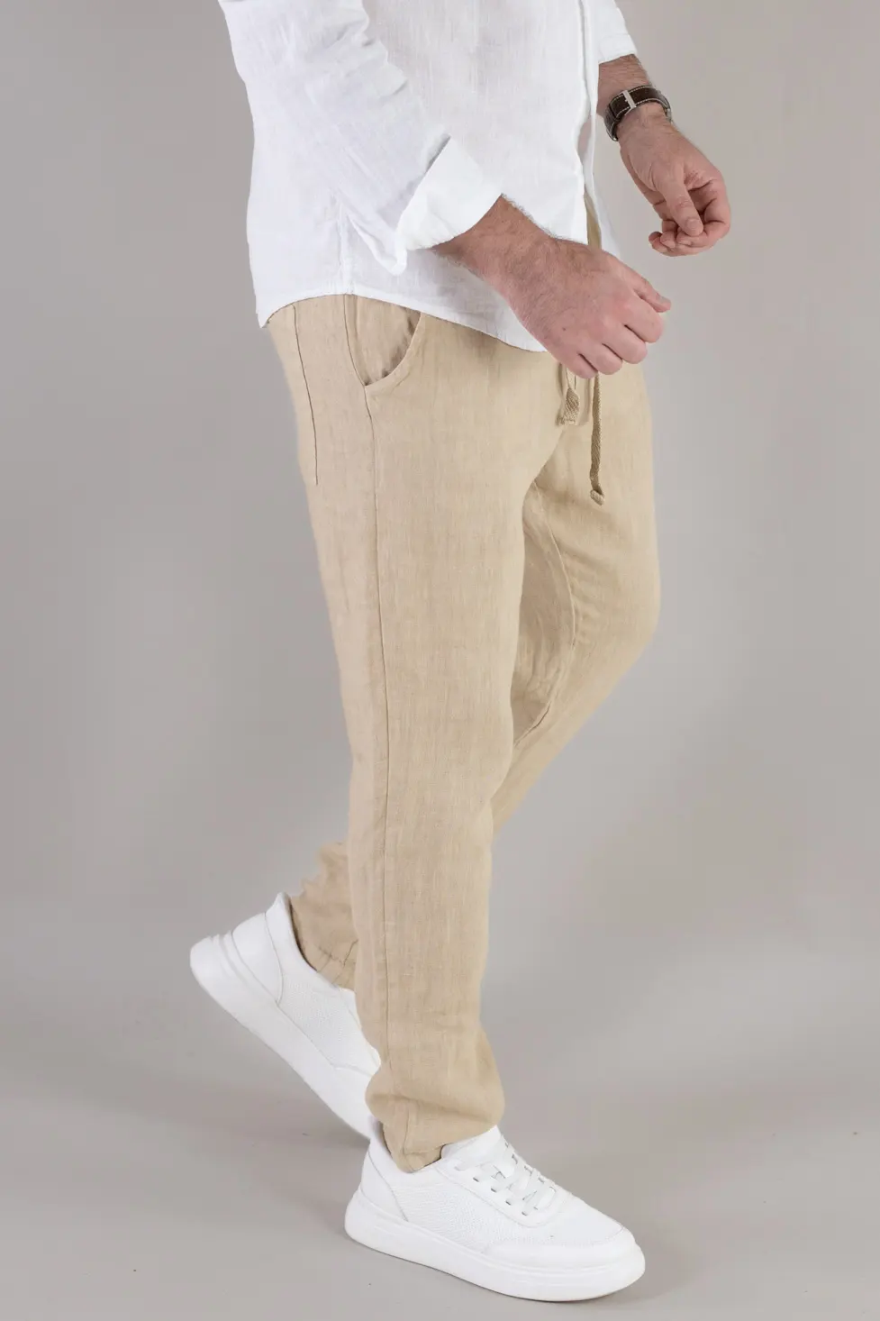 Pantaloni bej din in 100% conici – Made in Italy [2]