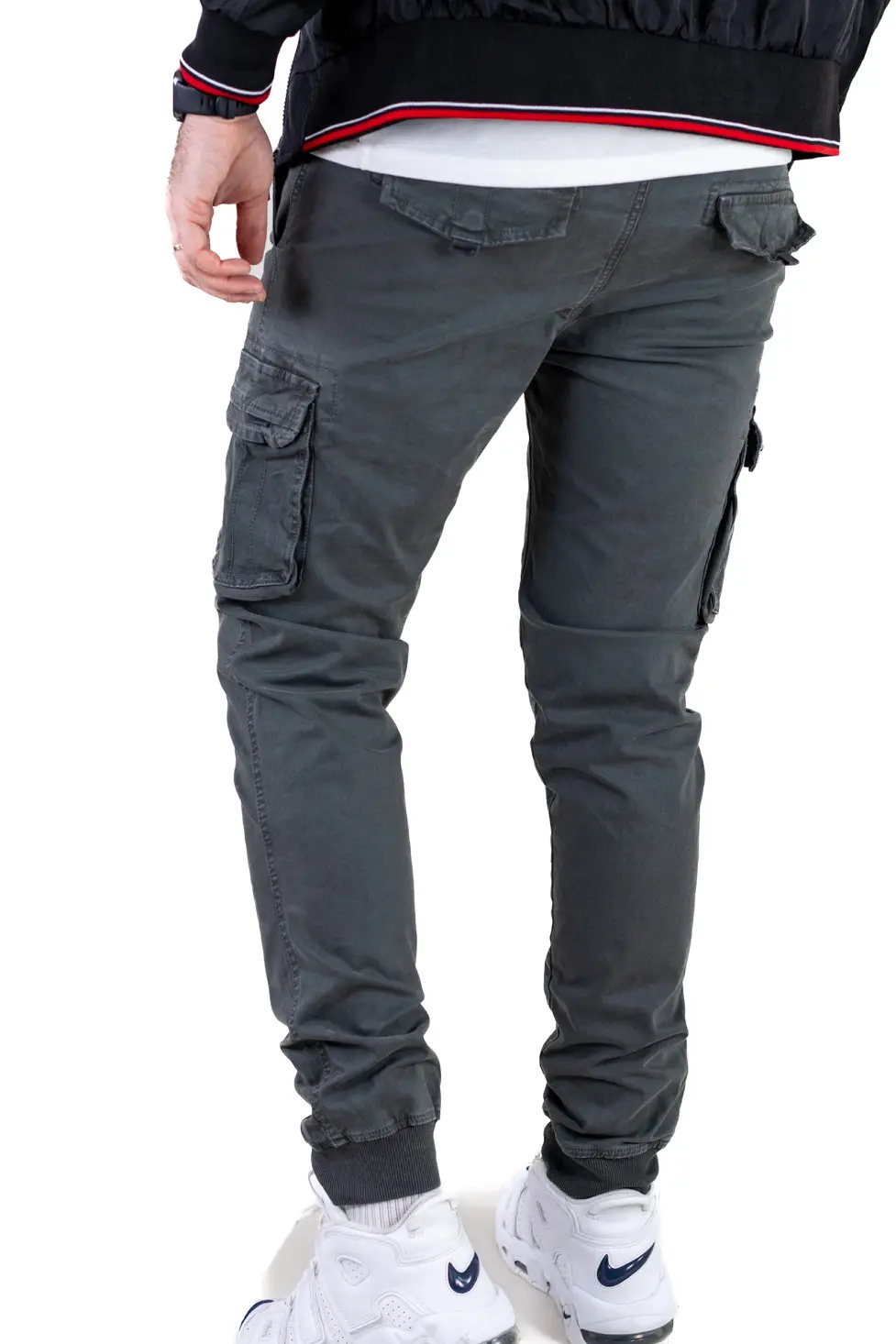 Pantaloni cargo cu buzunare slim fit gri [4]