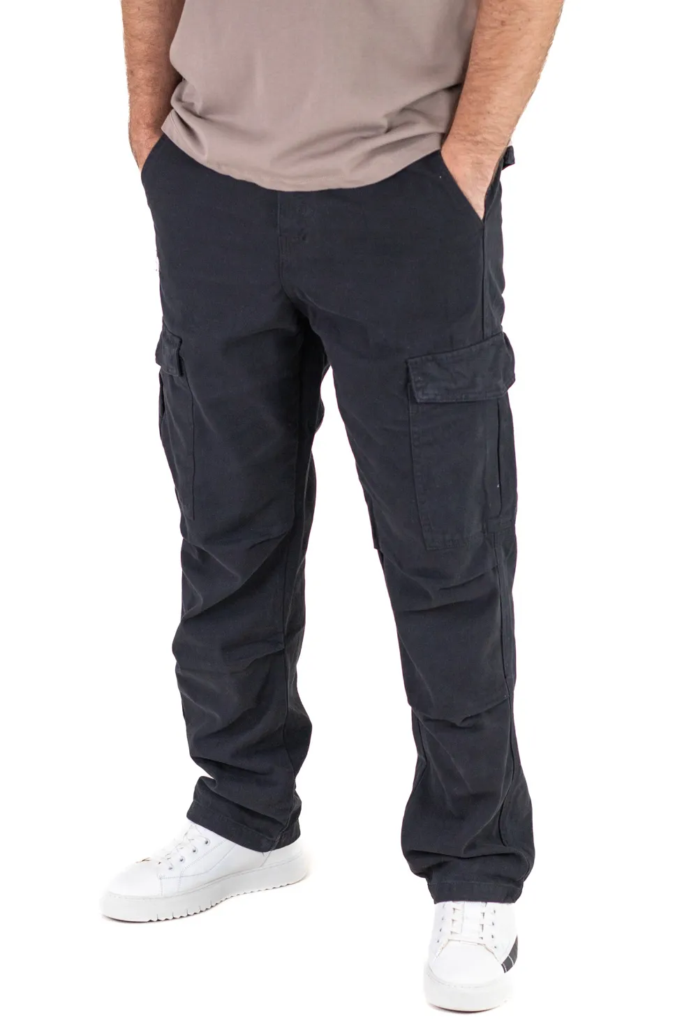 Pantaloni cargo - Pantaloni cargo negri regular fit din denim