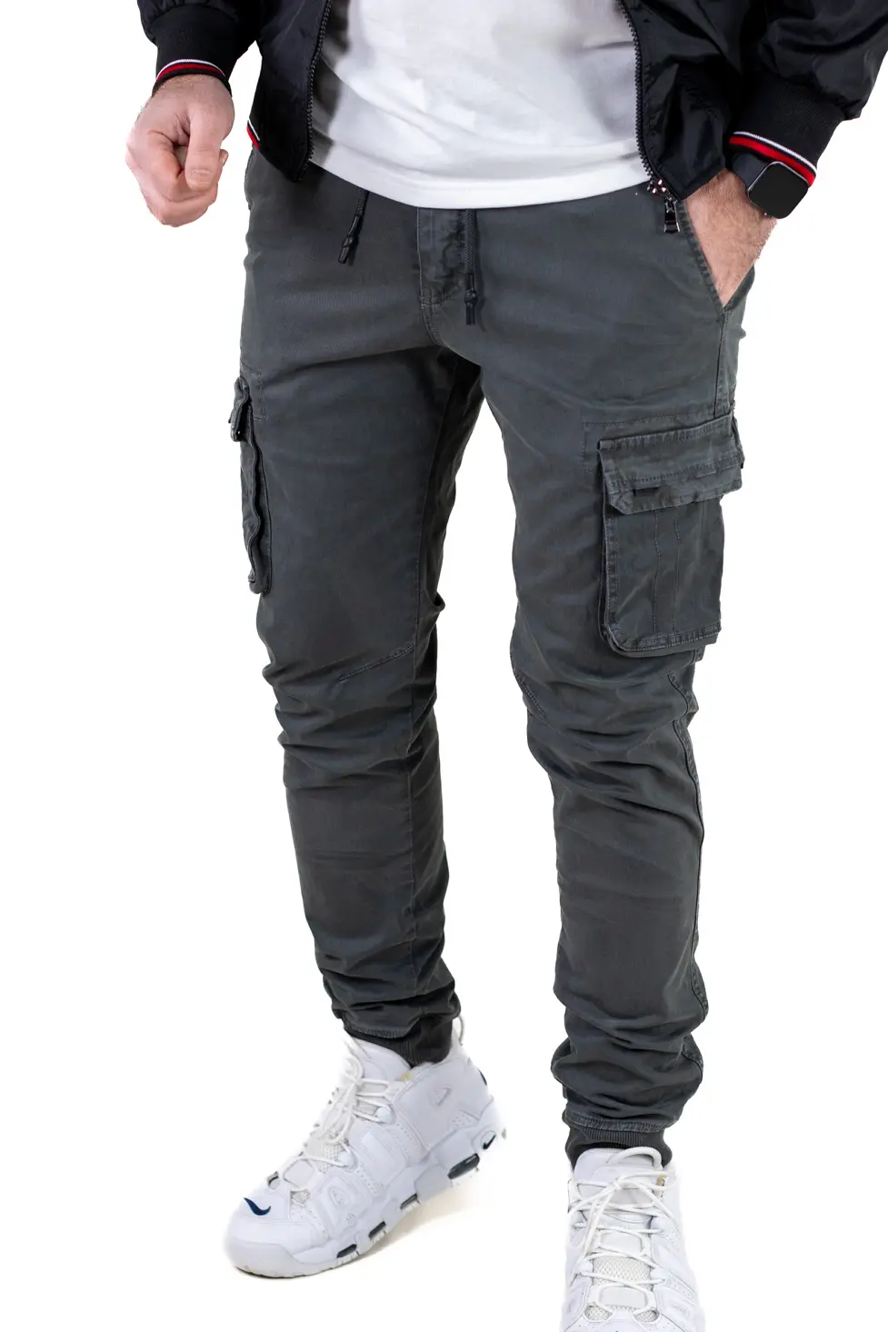 Pantaloni cargo cu buzunare slim fit gri [6]