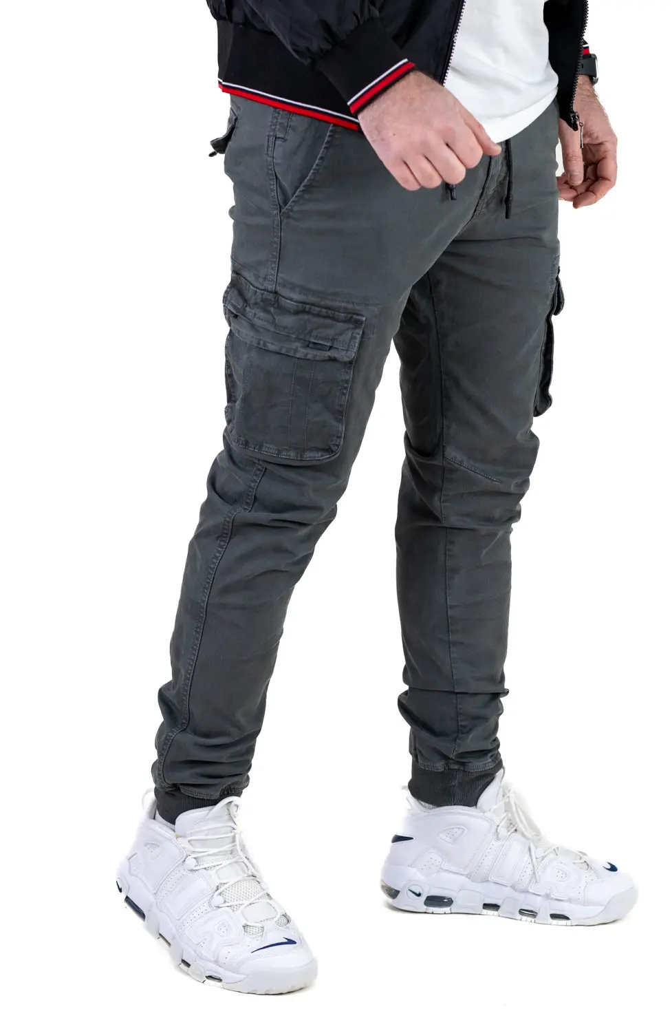 Pantaloni cargo - Pantaloni cargo cu buzunare slim fit gri