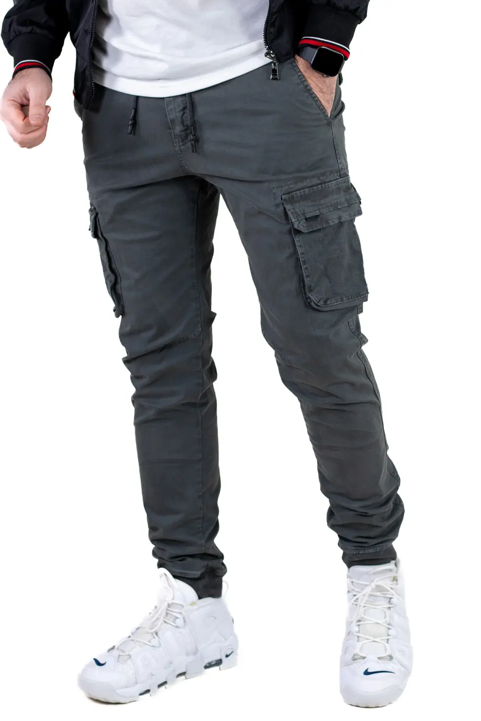 Pantaloni cargo cu buzunare slim fit gri [1]