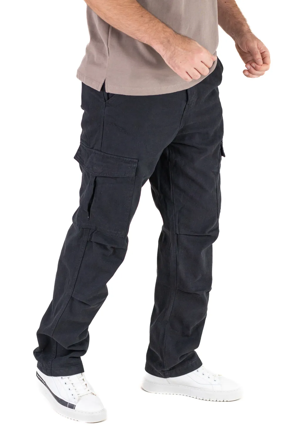 Pantaloni cargo negri regular fit din denim [4]
