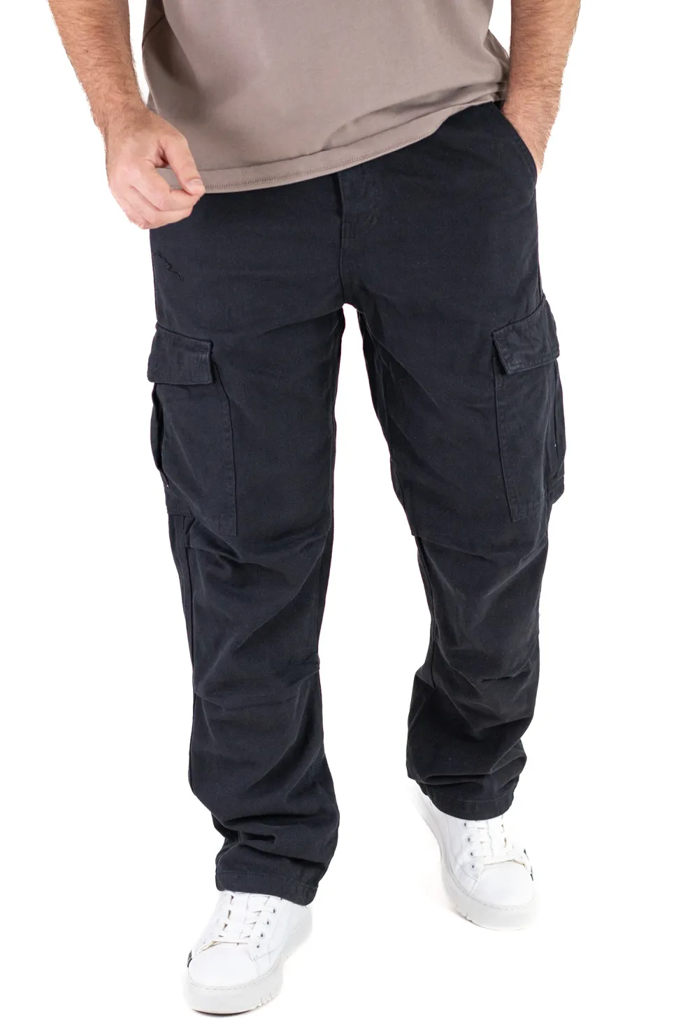 Pantaloni cargo negri regular fit din denim [3]