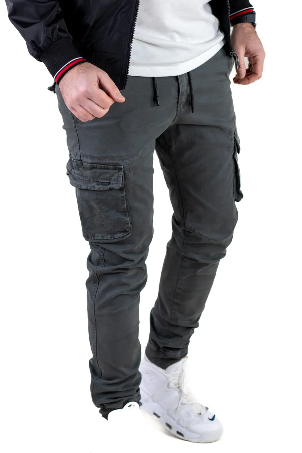 Pantaloni cargo cu buzunare slim fit gri [7]