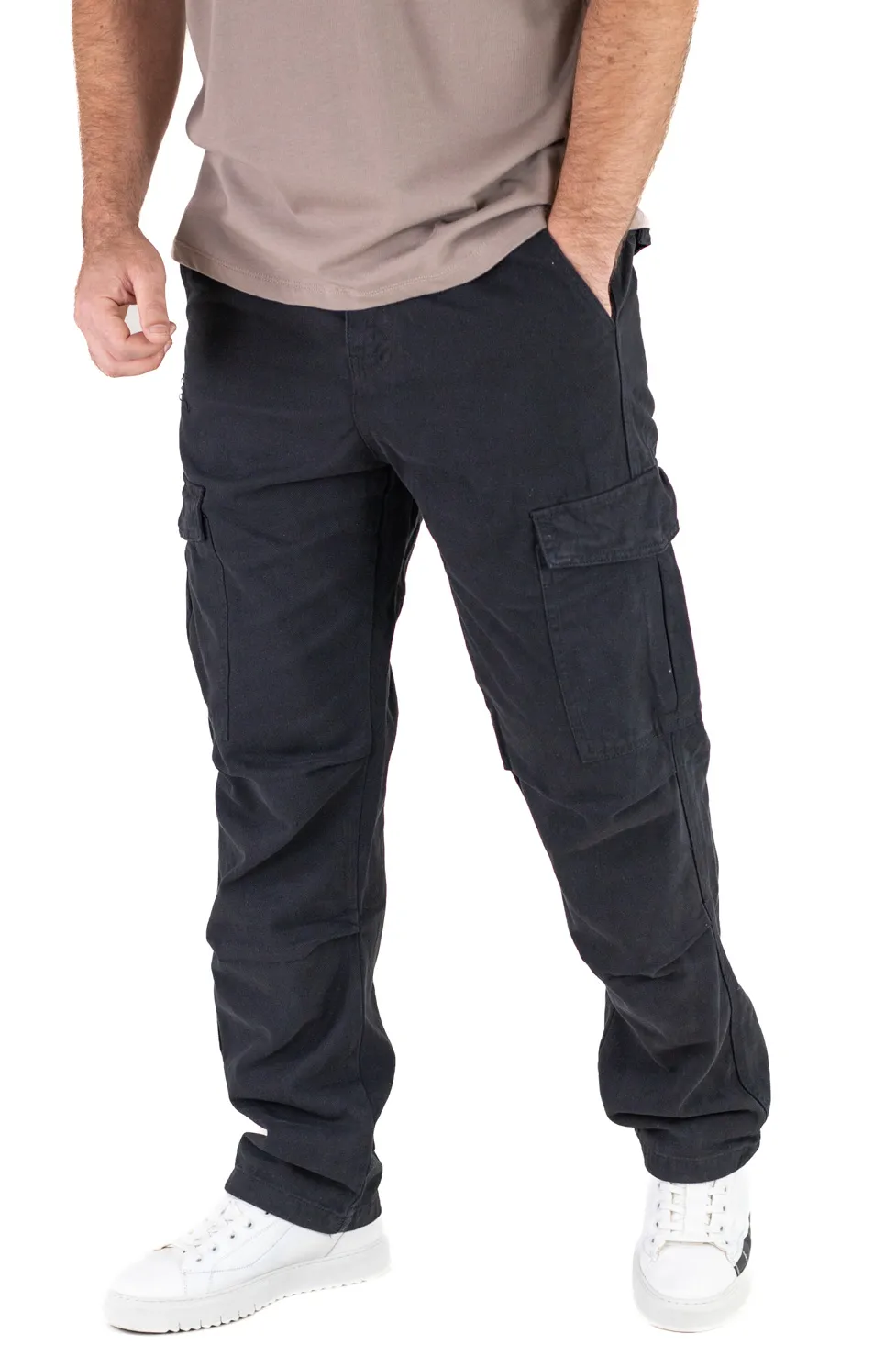 Pantaloni cargo negri regular fit din denim [5]
