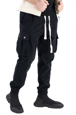 Pantaloni cargo - Pantaloni cargo negri material reiat