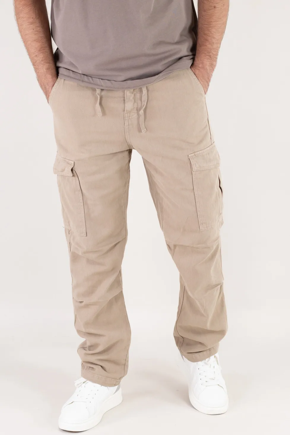 Pantaloni cargo - Pantaloni bej regular fit din denim