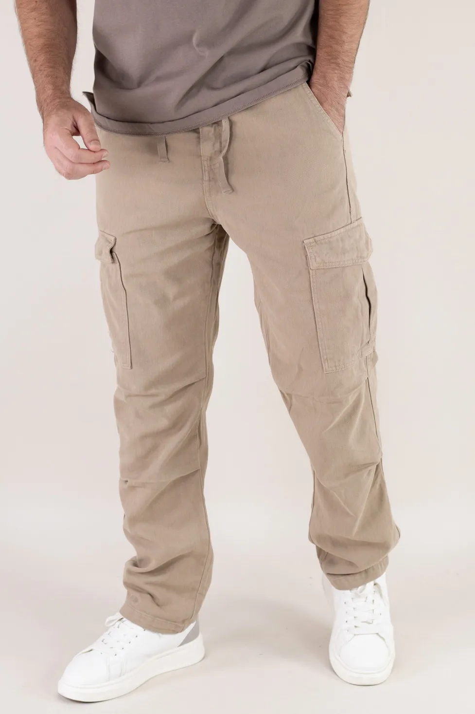 Pantaloni bej regular fit din denim [5]