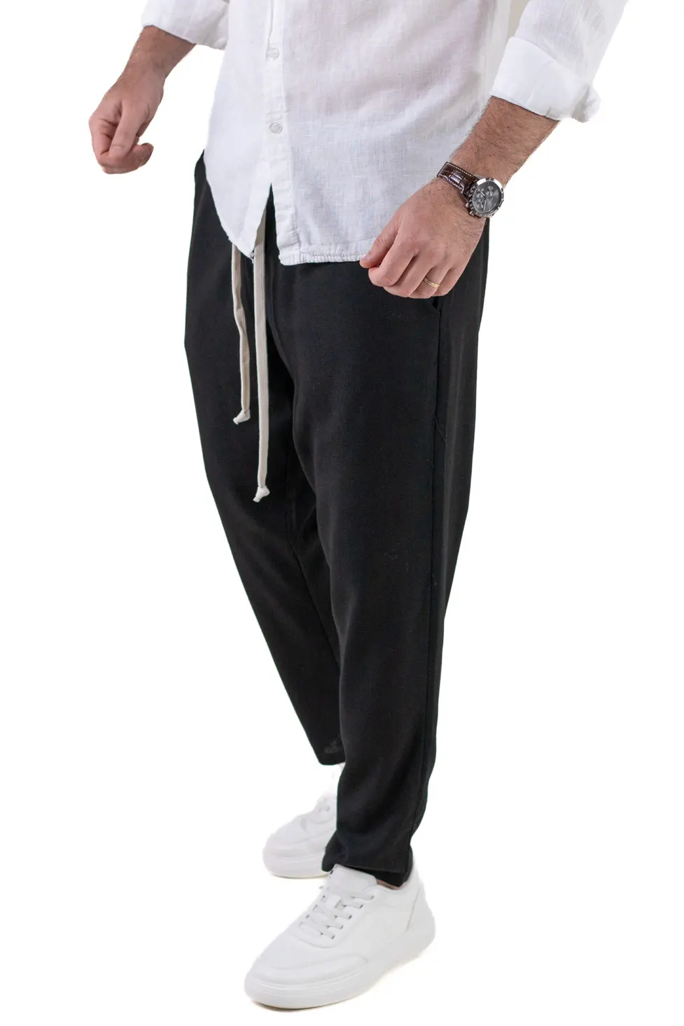 Pantaloni casual negri din in și viscoză pentru bărbați [1]