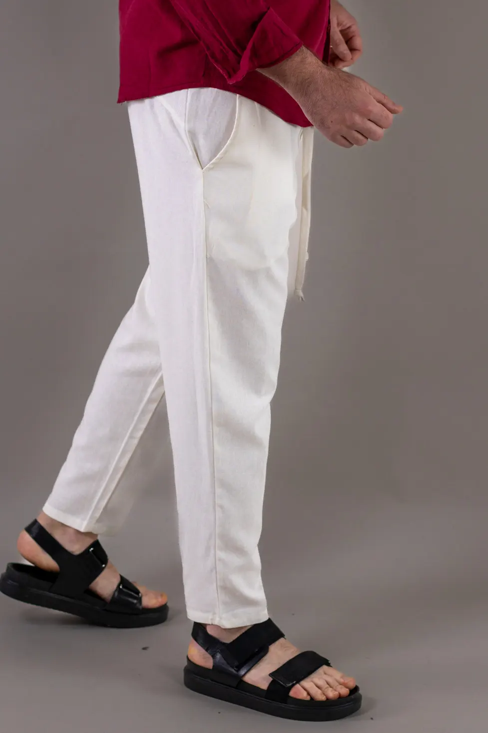 Pantaloni casual albi din in și viscoză pentru bărbați [6]