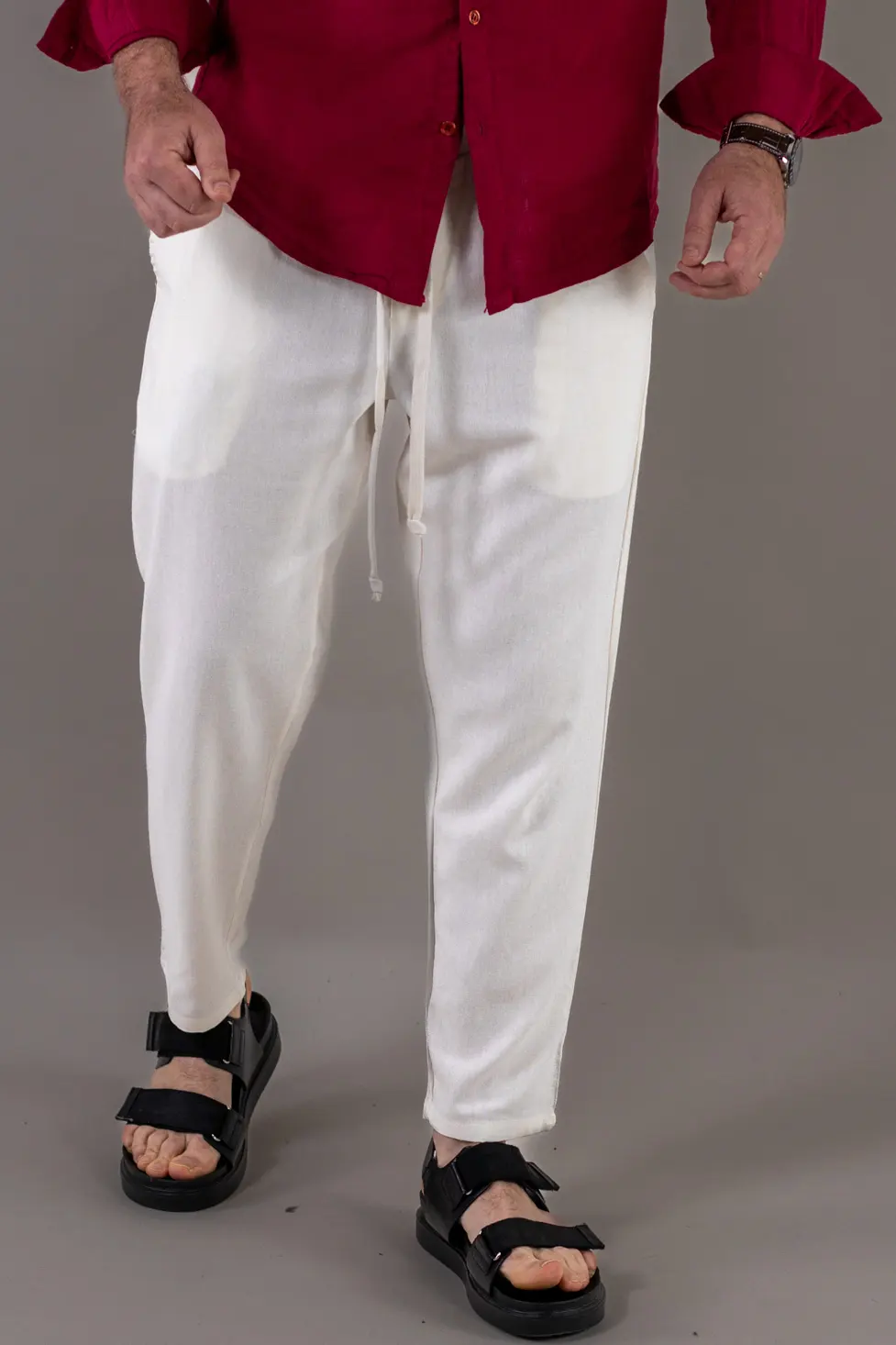 COLECTIA DIN IN - Pantaloni casual albi din in și viscoză pentru bărbați