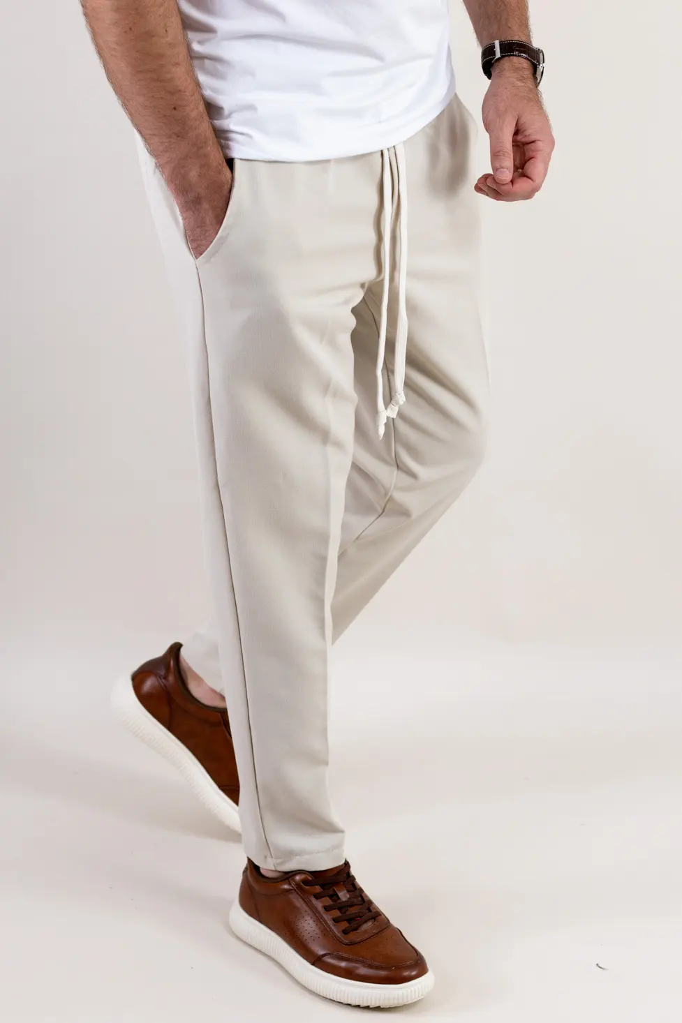 Pantaloni conici smart-casual crem [5]