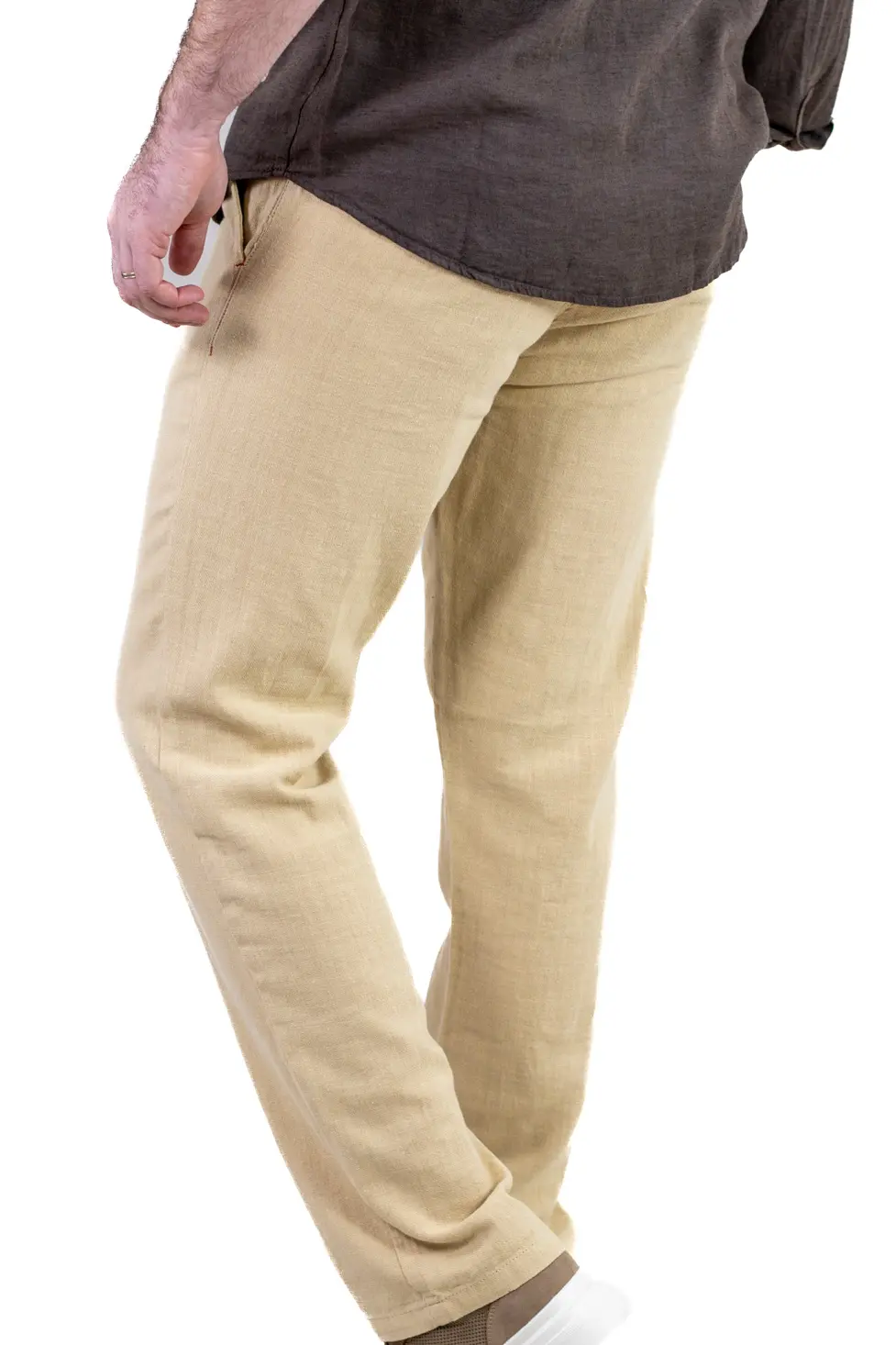 Pantaloni Bărbați Vară Regular Fit, 100% Bumbac, Talie Elastică, Bej [5]