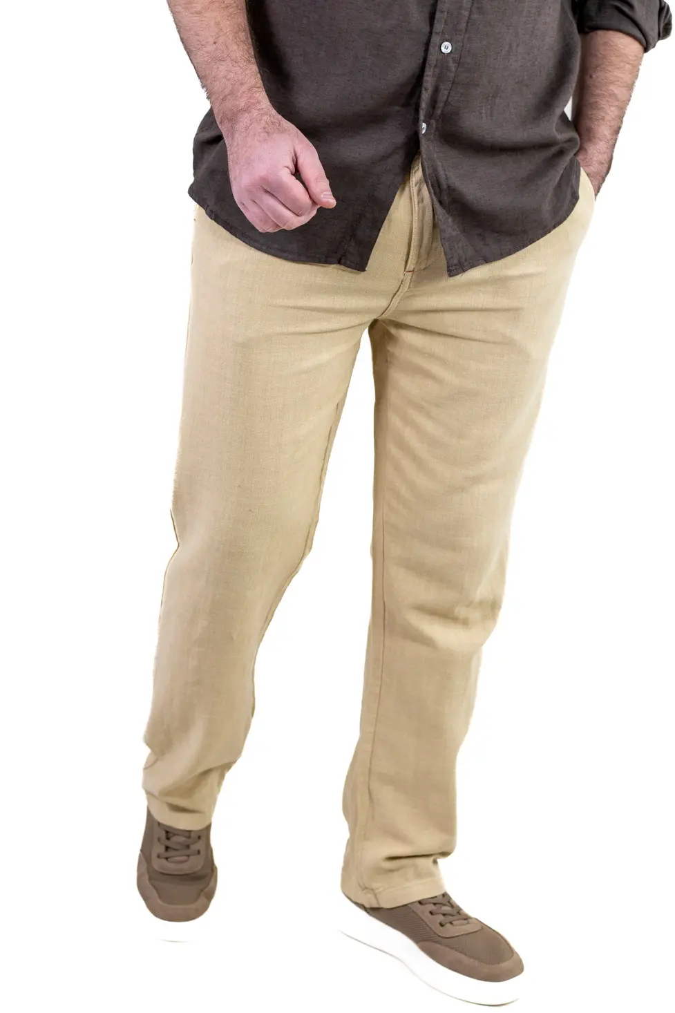 Pantaloni Bărbați Vară Regular Fit, 100% Bumbac, Talie Elastică, Bej [1]