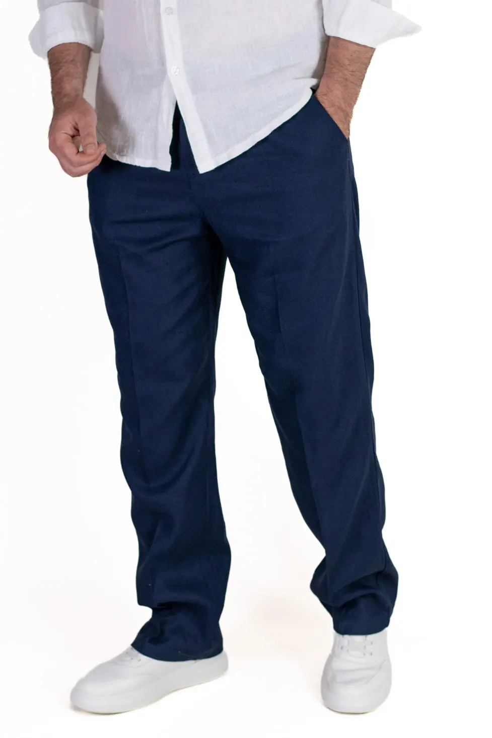 Pantaloni bleumarin lejeri din in si vâscoză bărbați [1]