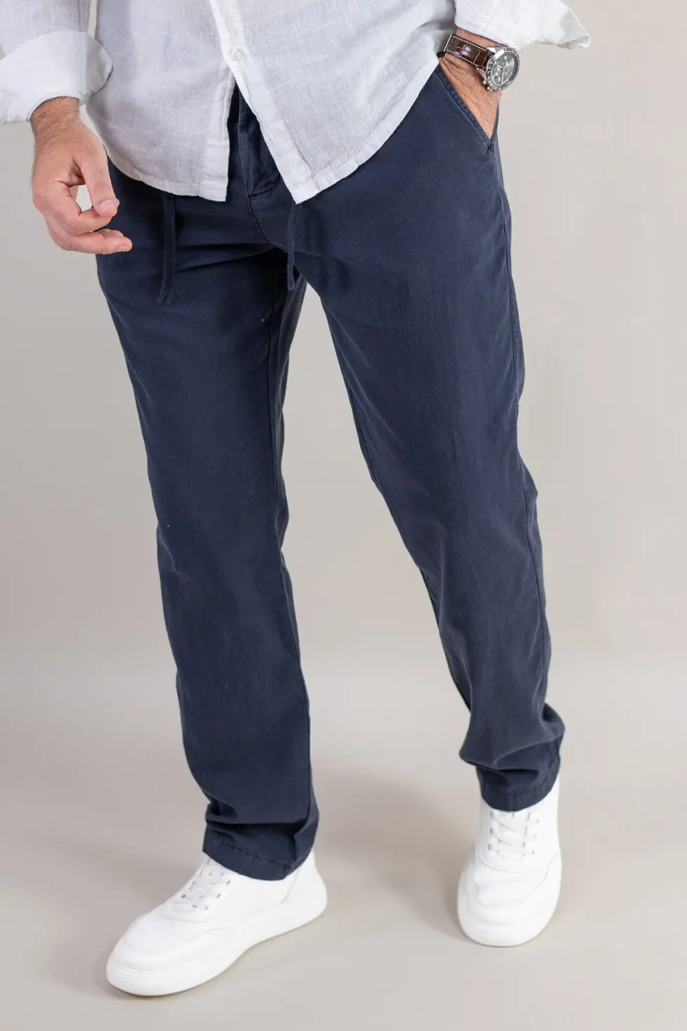 Pantaloni din in și bumbac regular fit – bleumarin [3]