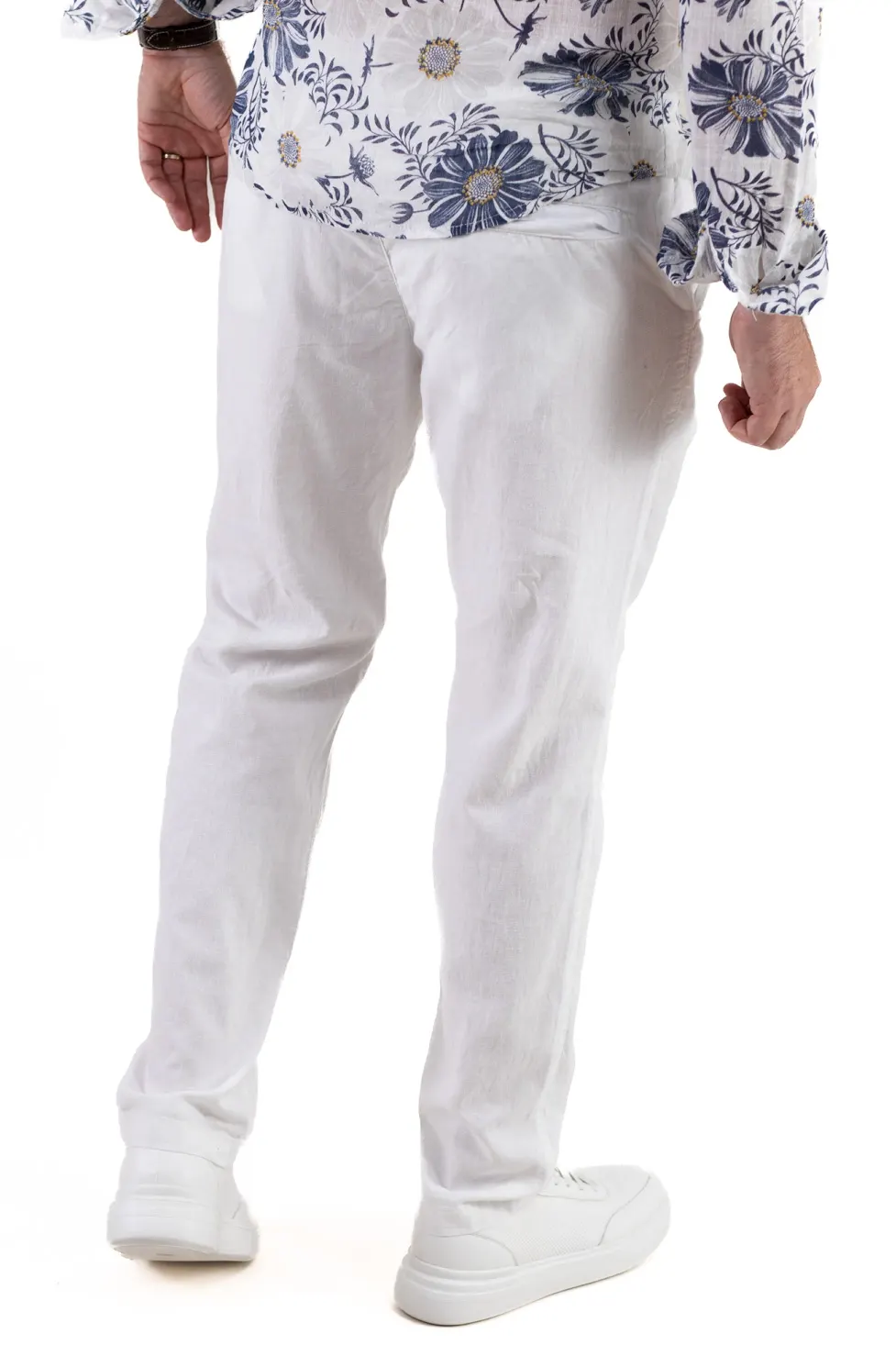 Pantaloni din in și bumbac regular fit –albi [3]