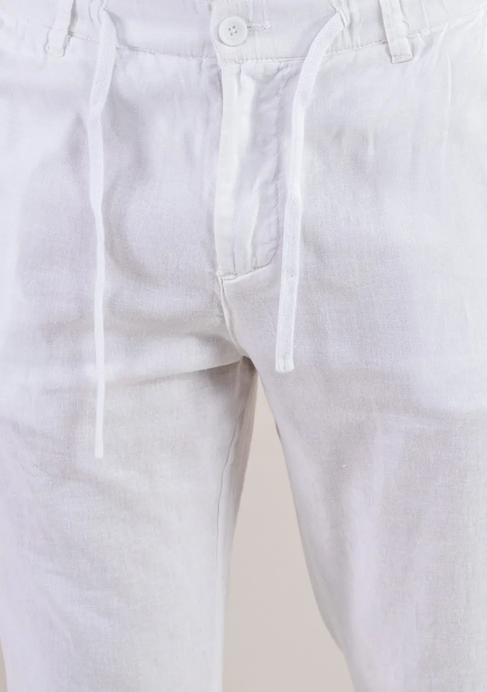 Pantaloni din in și bumbac regular fit –albi [6]