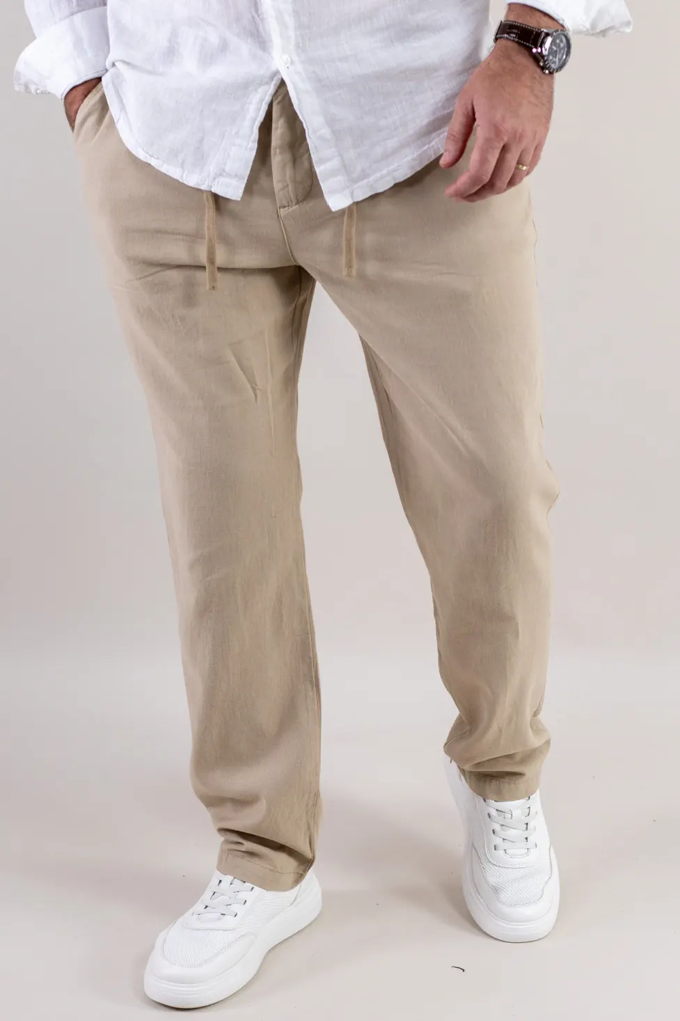 Pantaloni din in și bumbac regular fit – bej [2]
