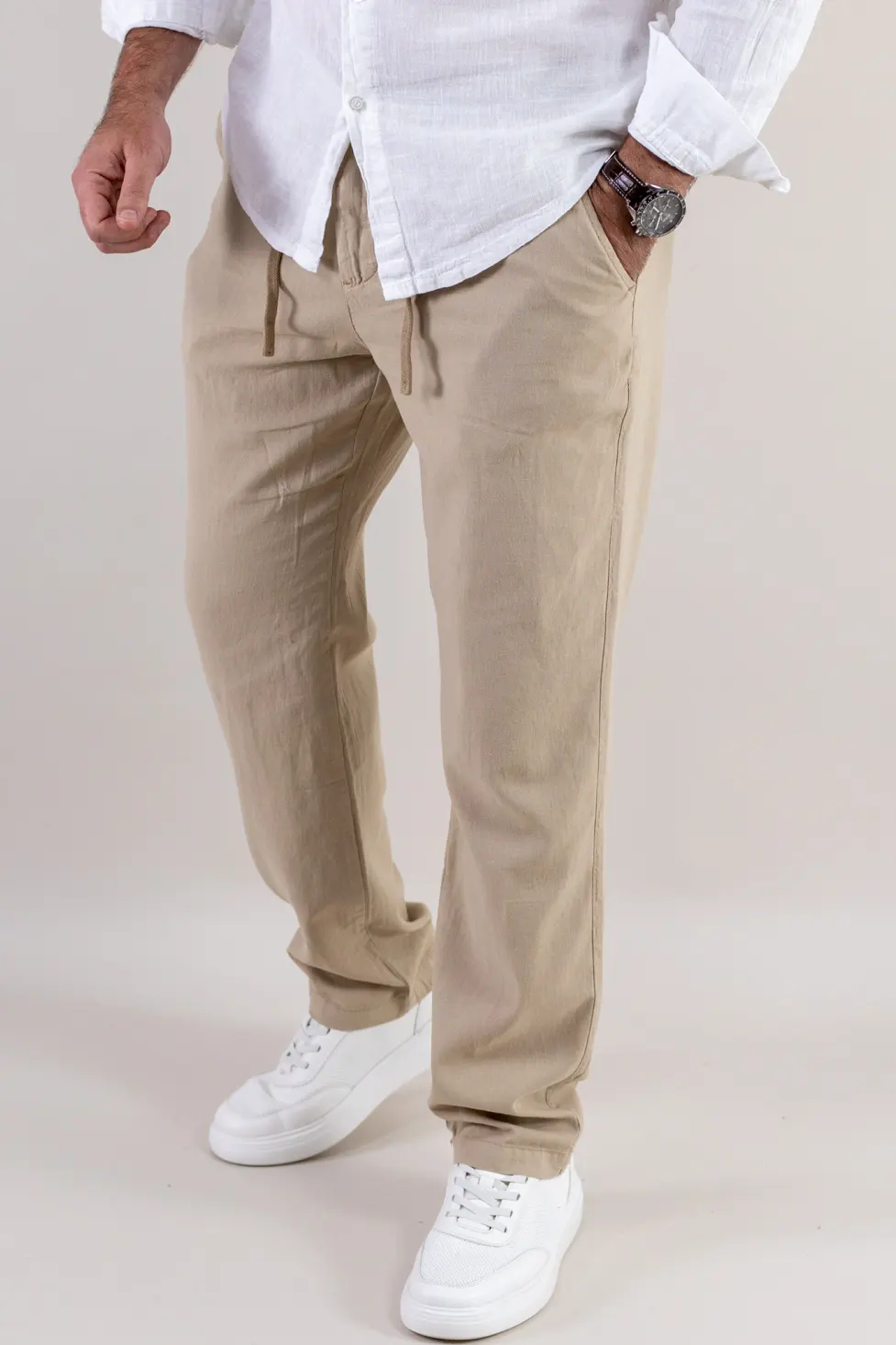 Promotii - Pantaloni din in și bumbac regular fit – bej