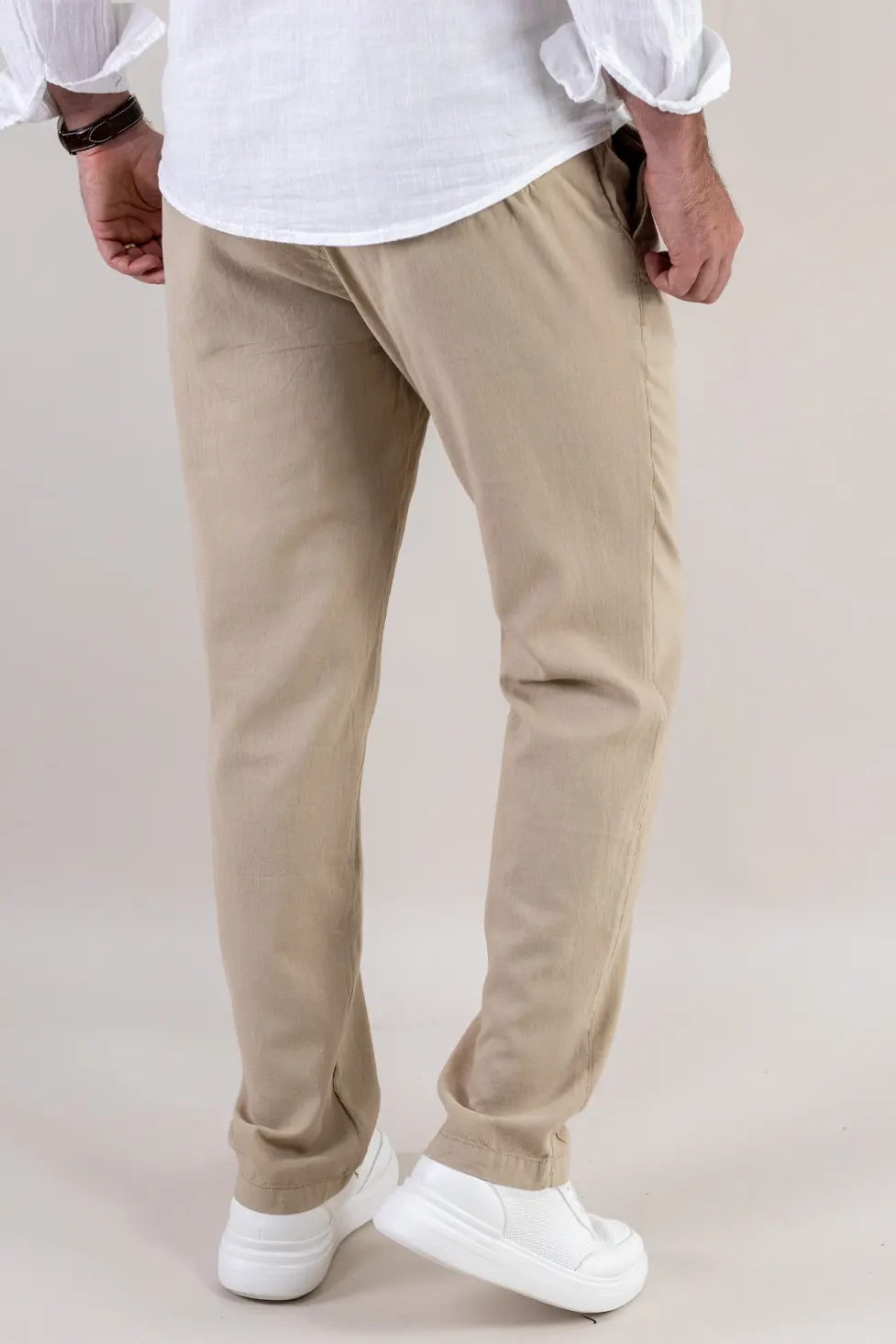 Pantaloni din in și bumbac regular fit – bej [4]